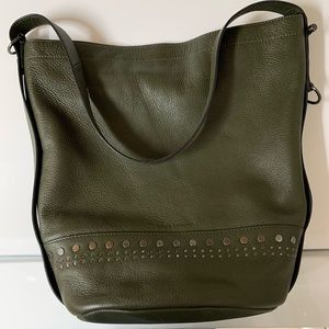 Vince Camuto forest green leather bucket hobo bag